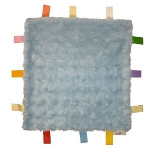Tourance Baby Dinosaur Sensory Taggy Blanket Blue Plush Faux Fur Ribbon Loops
